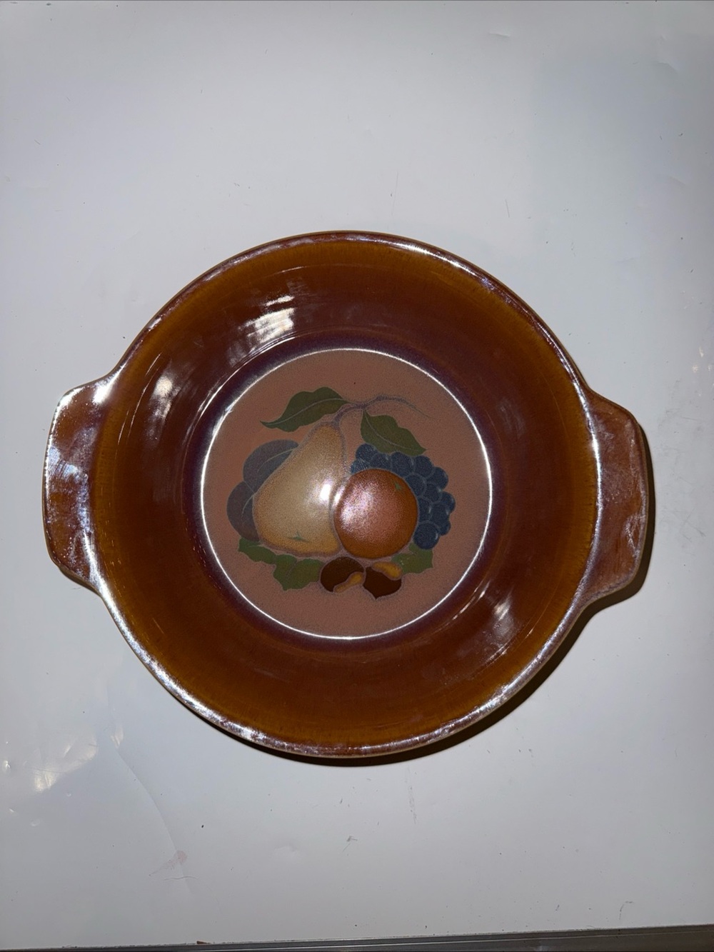Denby Langley England Orchard 8" Round Handled Baking Serving Dish Brown Fruit